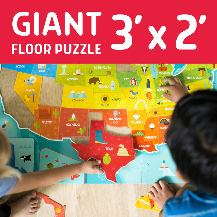 Chuckle & Roar - USA Map Floor Puzzle for Kids - Giant Puzzle with 50 State-Shaped Pieces - Educational Geography Puzzle for Preschool Hands - 3 ft x 2 ft Jumbo America Puzzle Ages 4+ Retail $16.99
