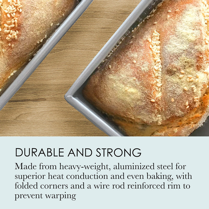 Chicago Metallic Commercial II 1-Pound Loaf Pan, Heavy-Weight Aluminized Steel, Professional Bread Baking Pan with Wire Reinforcement