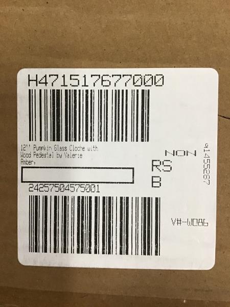 Valerie Parr Hill 12" Pumpkin Glass Cloche, Wood Pedestal, Amber Retail $60.00