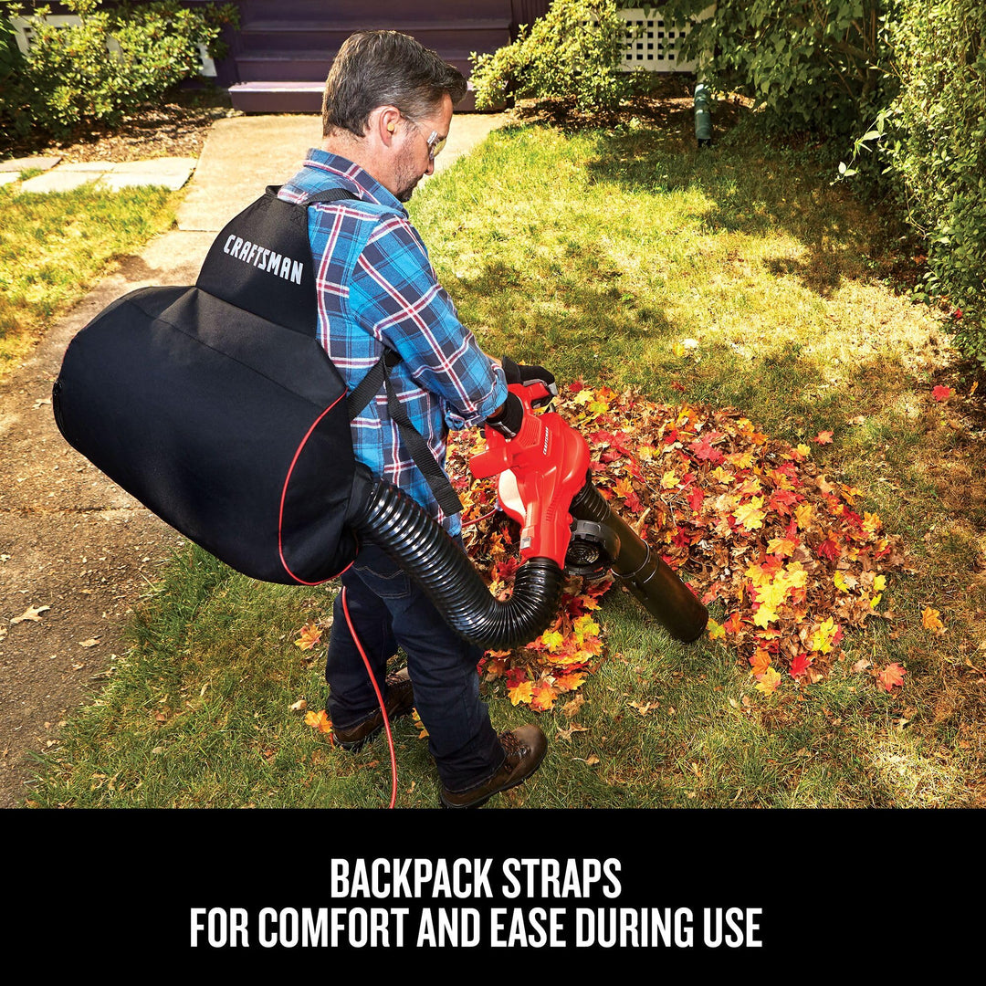 CRAFTSMAN 3-in-1 Leaf Blower, Vacuum and Mulcher, Backpack Blower Up to 260 MPH, 12 Amp, Corded Electric Leaf Collector (CMEBL7000) Retail $99.00