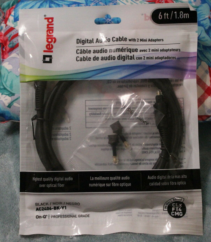 Legrand - 6 Ft. Black Digital Audio Cable with 2 Mini Adapters AC2406-BK-V1 -NEW