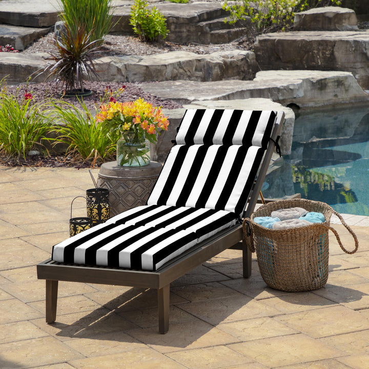 Arden Outdoor Chaise Lounge Cushion, 22 x 77, Rain-Proof, Fade Resistant Black Cabana Stripe Retail $74.99