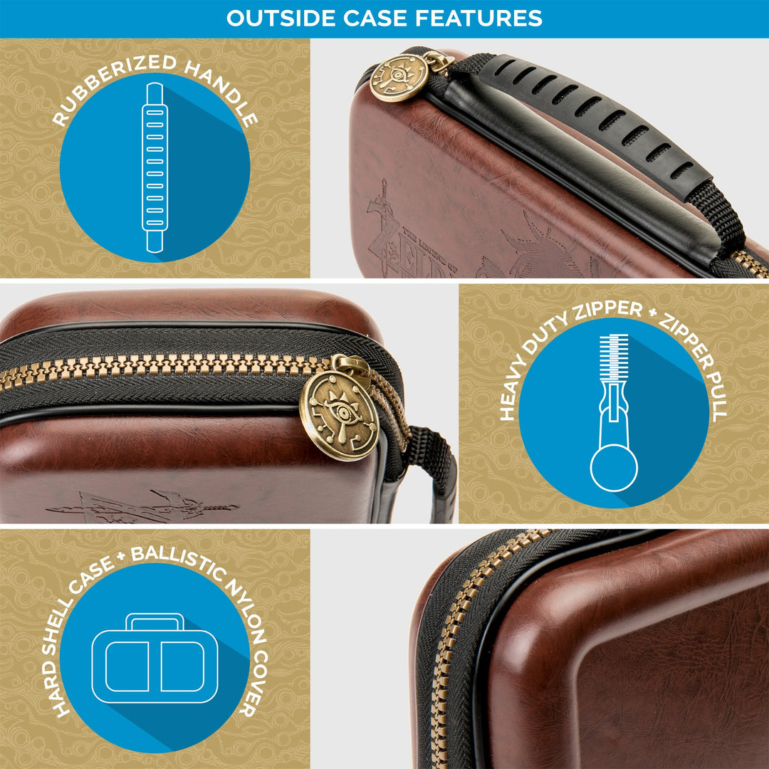 Officially Licensed Nintendo Switch Deluxe Zelda Link Travel Case – Premium Hard Case Made with Koskin Saddle Leather Embossed with Zelda Breath of The Wild Art 2 Game Cases Retail $19.99
