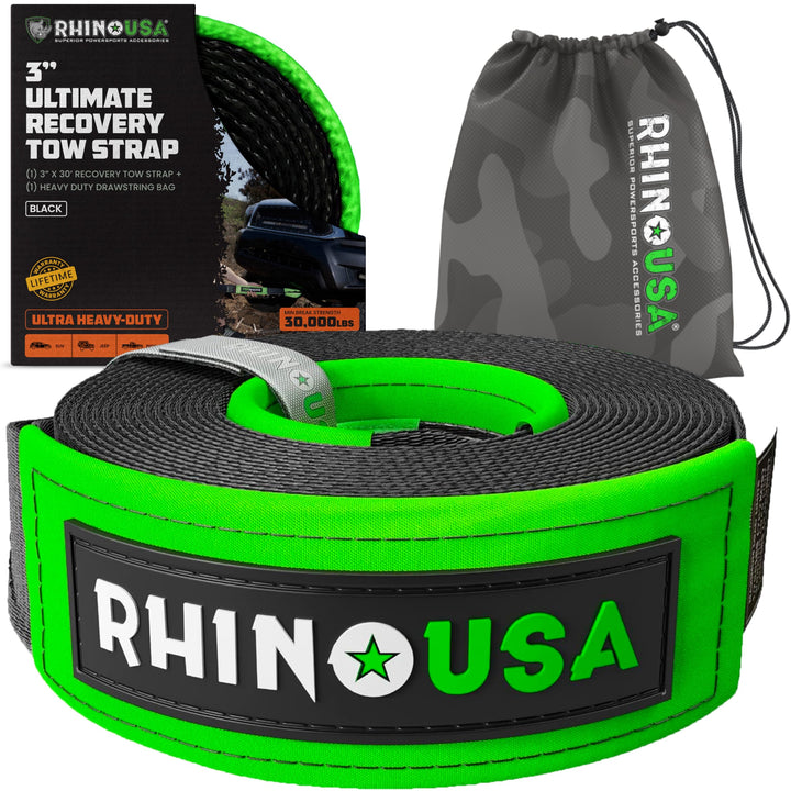 Rhino USA Recovery Tow Strap (3" x 30') - 31,518lb Break Strength - Emergency Recovery Strap Tow Rope for Truck, UTV, ATV & More - Heavy Duty Towing Strap for Offroad 4x4 Use - Compatible with Jeep Retail $48.40