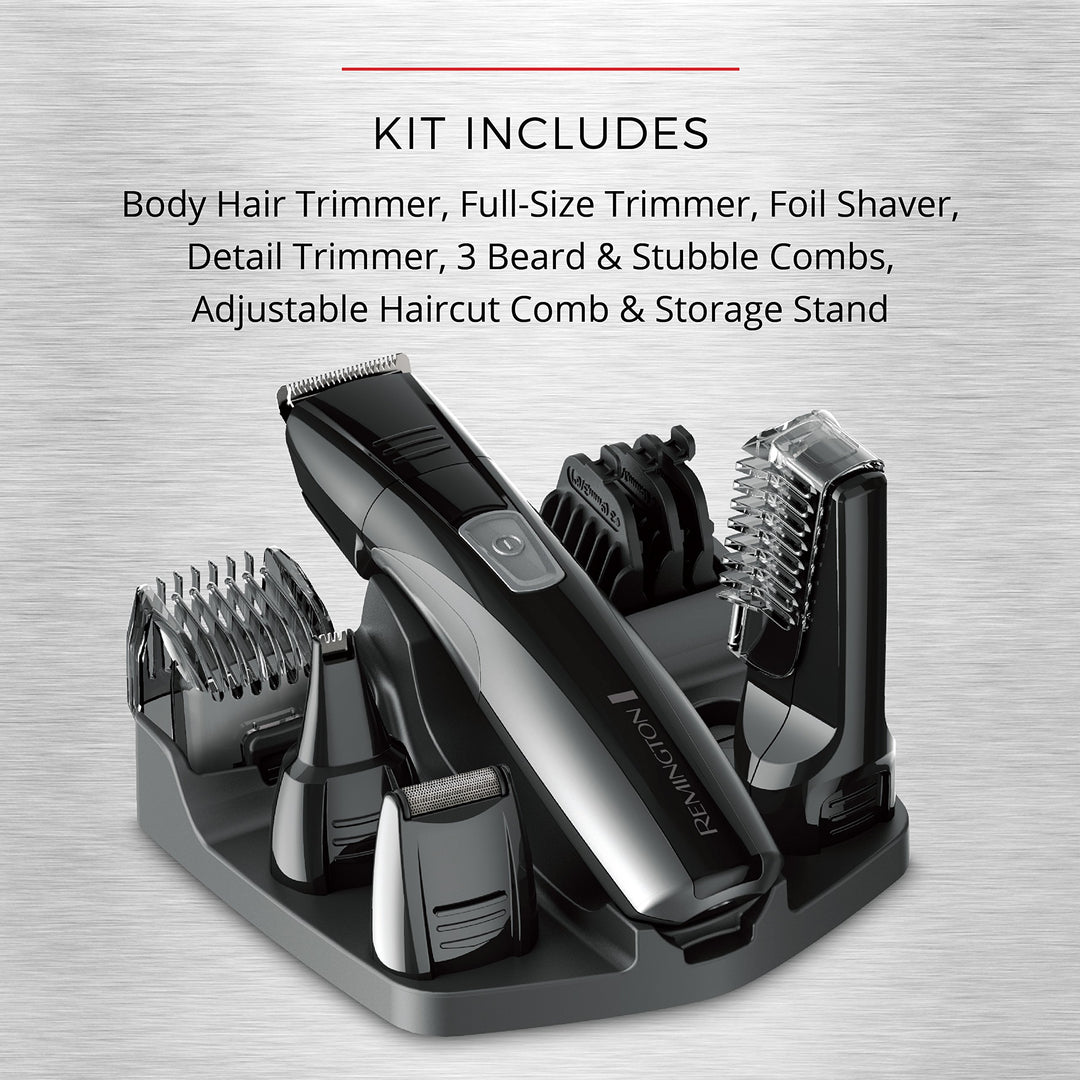 Remington Head to Toe Advanced Rechargeable Powered Body Groomer Kit, Beard Trimmer (10 Pieces), 6.3 Inch, Black Retail $37.99