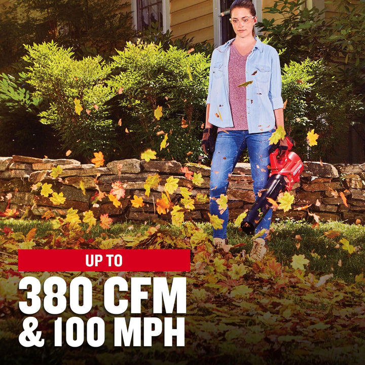 CRAFTSMAN V20 Cordless Axial Leaf Blower Kit, Includes 4.0 Ah Battery and Charger, 100 MPH and 380 CFM Clearing Power, Lightweight, 2 Speed Trigger (CMCBL700M1) Retail $119.00