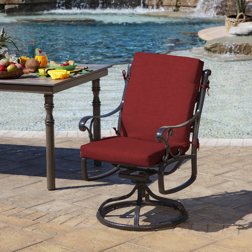Arden Outdoor Patio Dining Chair Cushion, 20x44, Rain-Proof Seat Pad, Fade-Resistant Outdoor Cushion Ruby Red Leala Retail $37.99
