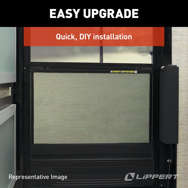 Lippert 28" Screen Defender RV Entry Door Protector Kit with Black Powder-Coated Aluminum for Pet Protection on Travel Trailers, 5th Wheel Campers and Motorhomes - 859793 Retail $87.66