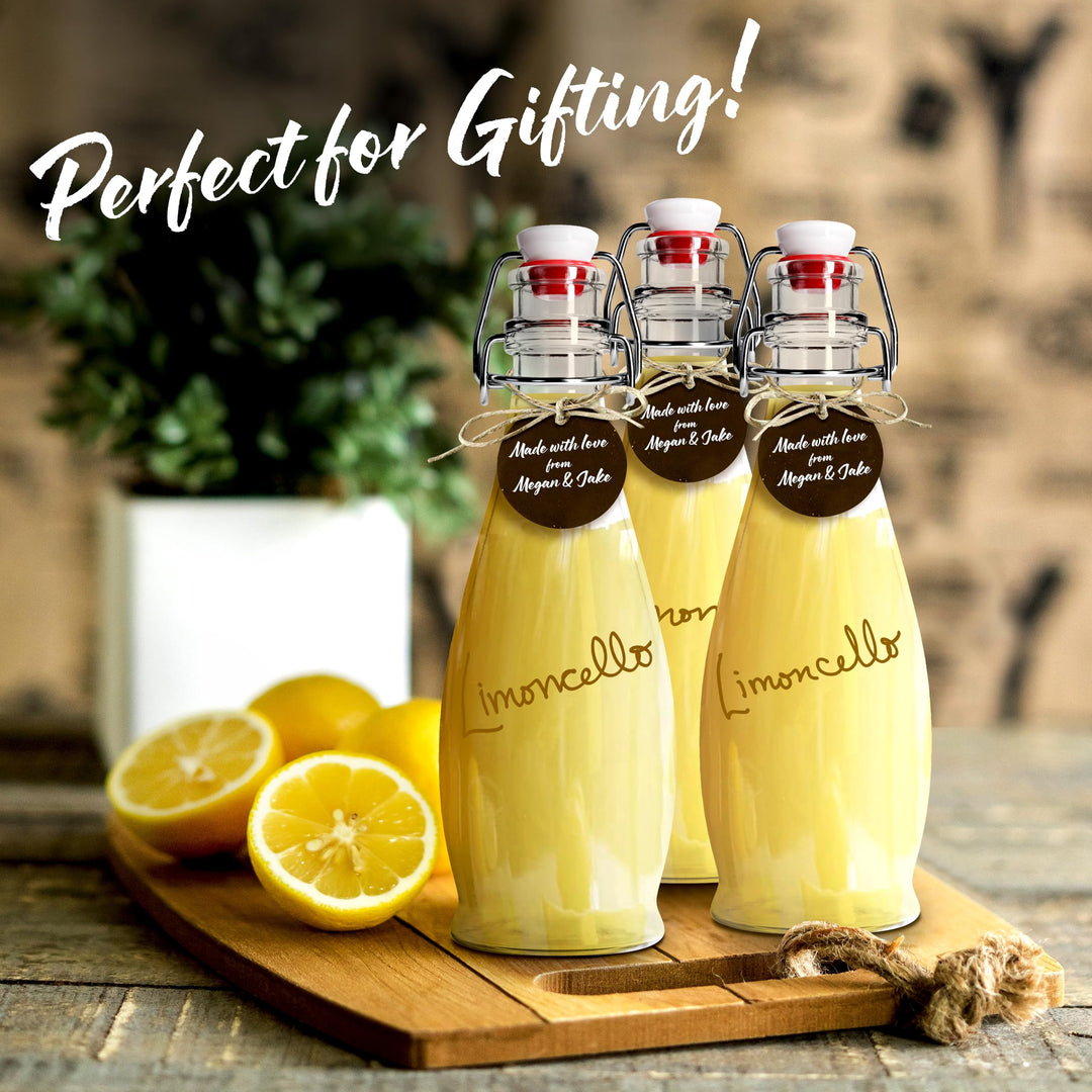 Nevlers 8.5 Oz Teardrop Swing Top Glass Bottles with Lids | Flip Top Glass Bottle with Stopper 12 Pack | 250mL Syrup Bottle | Resealable Bottles with Stoppers for Homemade Drinks, Juices & Beverages