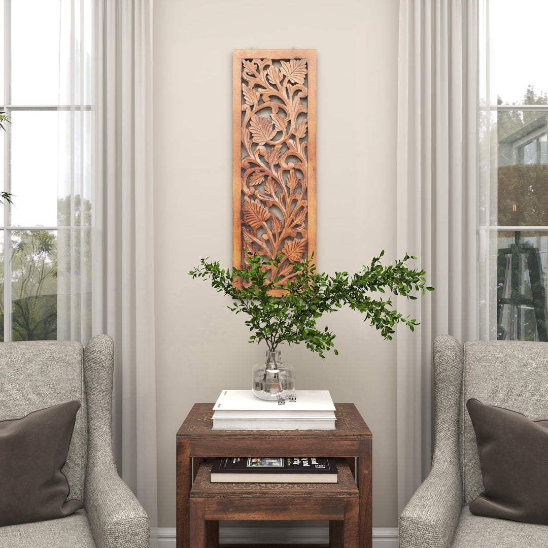 Deco 79 Wooden Floral Handmade Home Wall Decor Intricately Carved Acanthus Wall Sculpture, Wall Art 12" x 1" x 36", Brown Retail $31.49