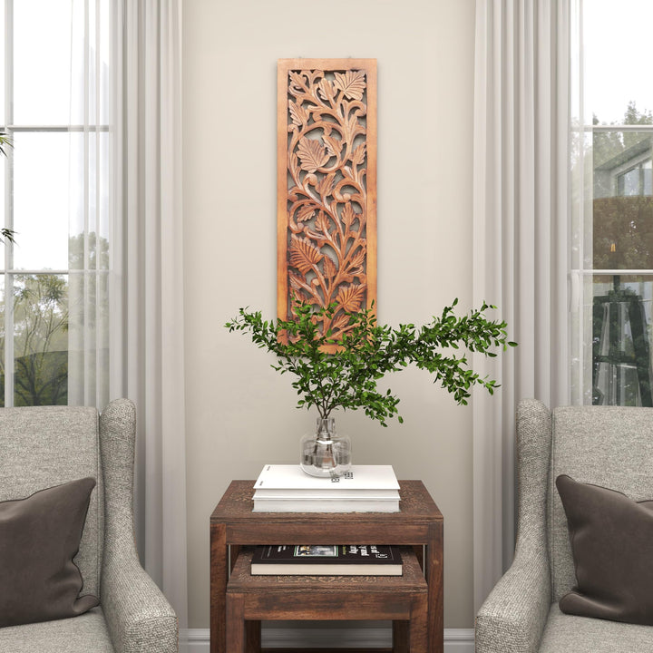 Deco 79 Wooden Floral Handmade Home Wall Decor Intricately Carved Acanthus Wall Sculpture, Wall Art 12" x 1" x 36", Brown Retail $31.49
