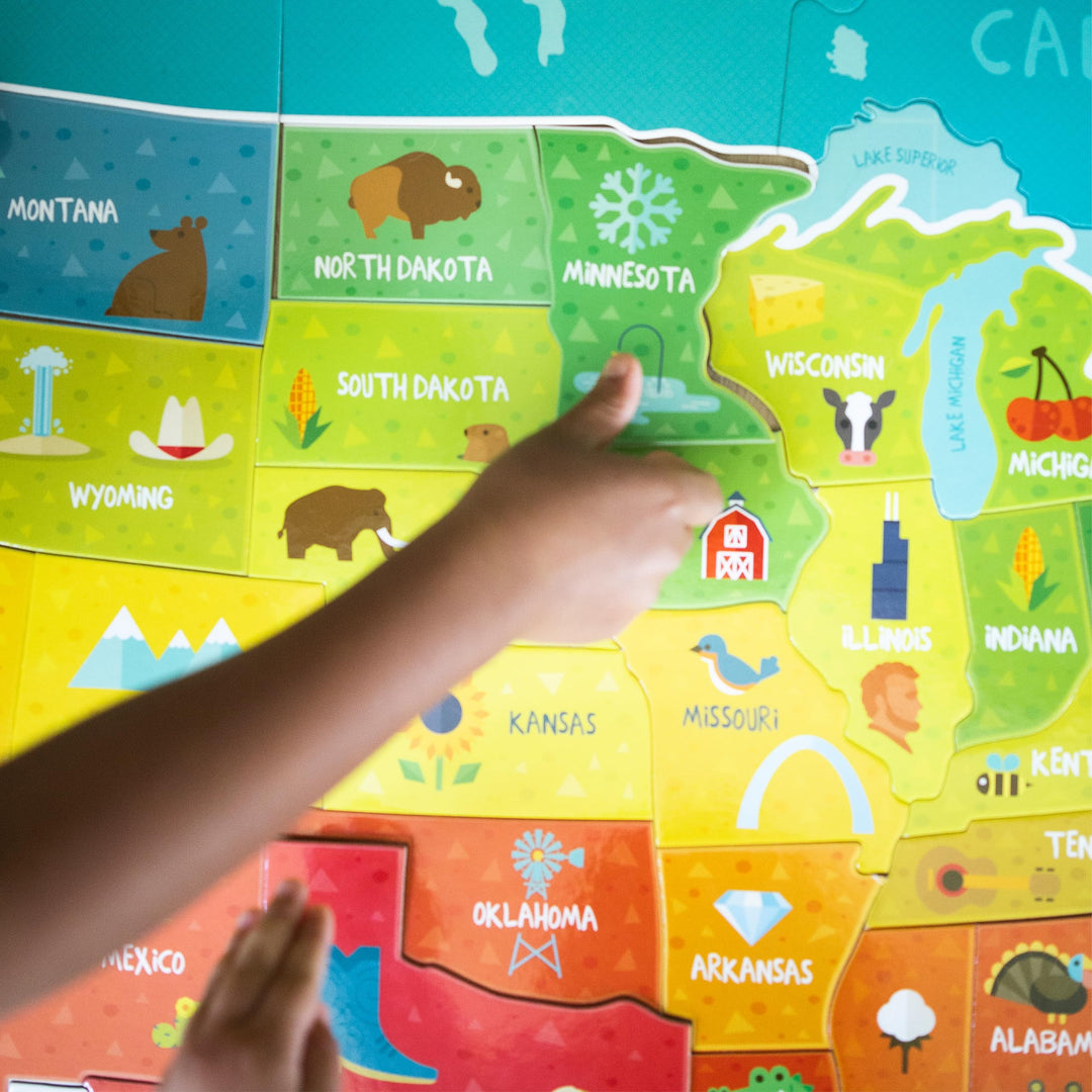 Chuckle & Roar - USA Map Floor Puzzle for Kids - Giant Puzzle with 50 State-Shaped Pieces - Educational Geography Puzzle for Preschool Hands - 3 ft x 2 ft Jumbo America Puzzle Ages 4+ Retail $16.99