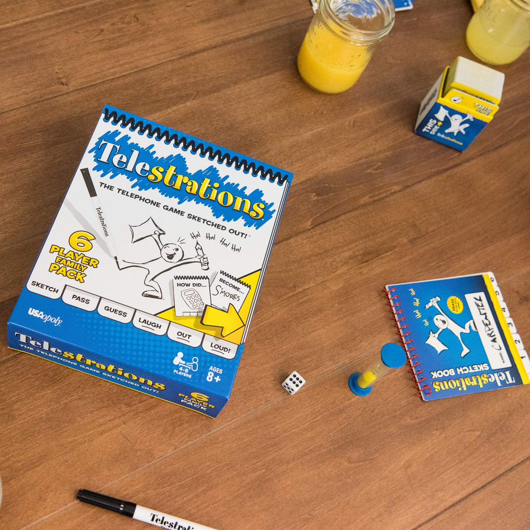 USAopoly Telestrations Original 6 Player | Family Board Game | A Fun Family Game for Kids and Adults | Family Game Night Just Got Better | The Telephone Game Sketched Out Retail $19.99