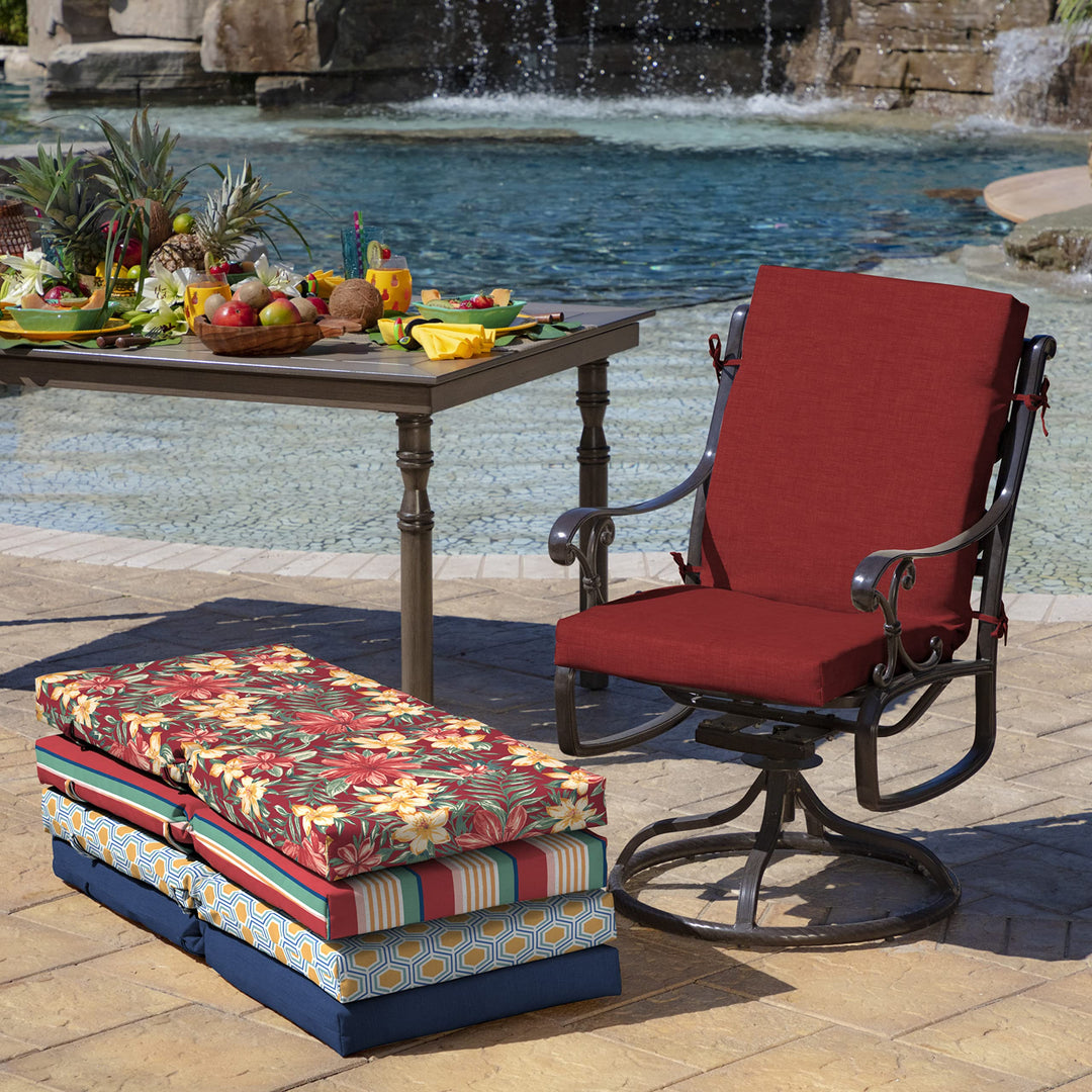 Arden Outdoor Patio Dining Chair Cushion, 20x44, Rain-Proof Seat Pad, Fade-Resistant Outdoor Cushion Ruby Red Leala Retail $37.99