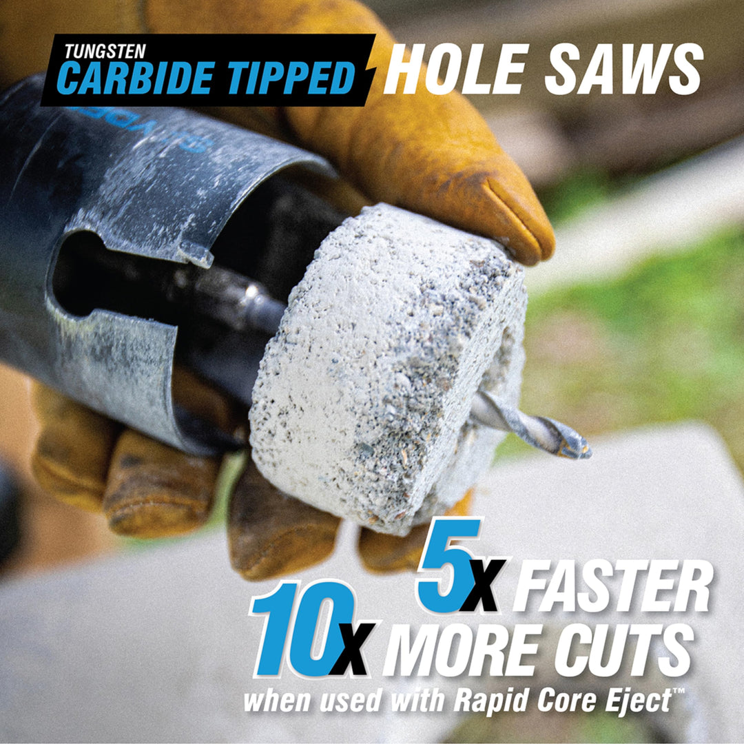 Spyder 14-Piece Carbide Tipped Deep Cut Hole Saw Kit, 11 Hole Saws, 1 Arbor, and 2 Pilot Bits, Rapid Core Eject Arbor System Retail $149.99