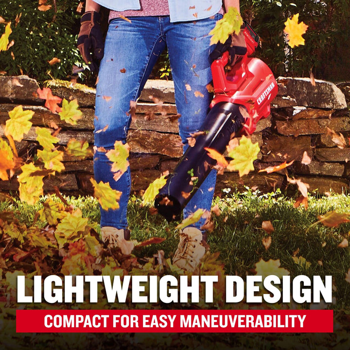 CRAFTSMAN V20 Cordless Axial Leaf Blower Kit, Includes 4.0 Ah Battery and Charger, 100 MPH and 380 CFM Clearing Power, Lightweight, 2 Speed Trigger (CMCBL700M1) Retail $119.00