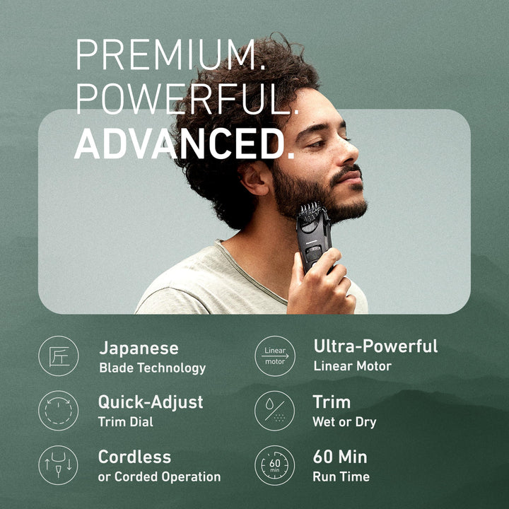 Panasonic Beard Trimmer for Men Cordless Precision Power, Hair Clipper with Comb Attachment and 19 Adjustable Settings, Washable, ER-SB40-K, 0.5-10mm lengths, 1 Pack Retail $134.99