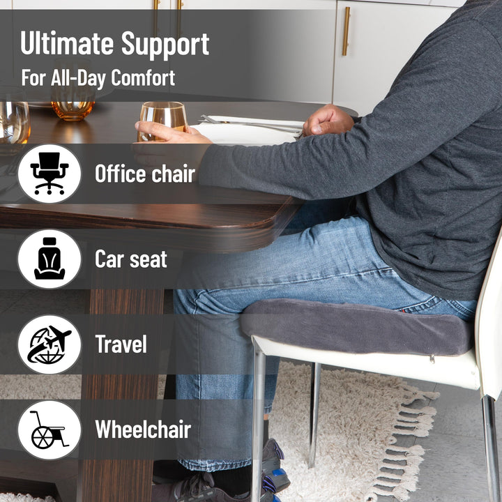 Mind Reader Air-Cloud Memory Foam Seat Cushion, Ergonomic Support for Lower Back, Coccyx, and Hip Pain Relief, Promotes Better Posture, Washable Cover, Gray
