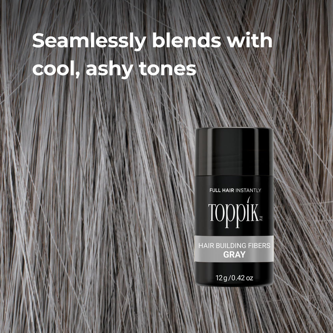 Toppik Hair Building Fibers, Gray, 27.5g Fill In Fine or Thinning Hair, Instantly Thicker, Fuller Looking, 9 Shades for Men & Women, Keratin Protein Formula