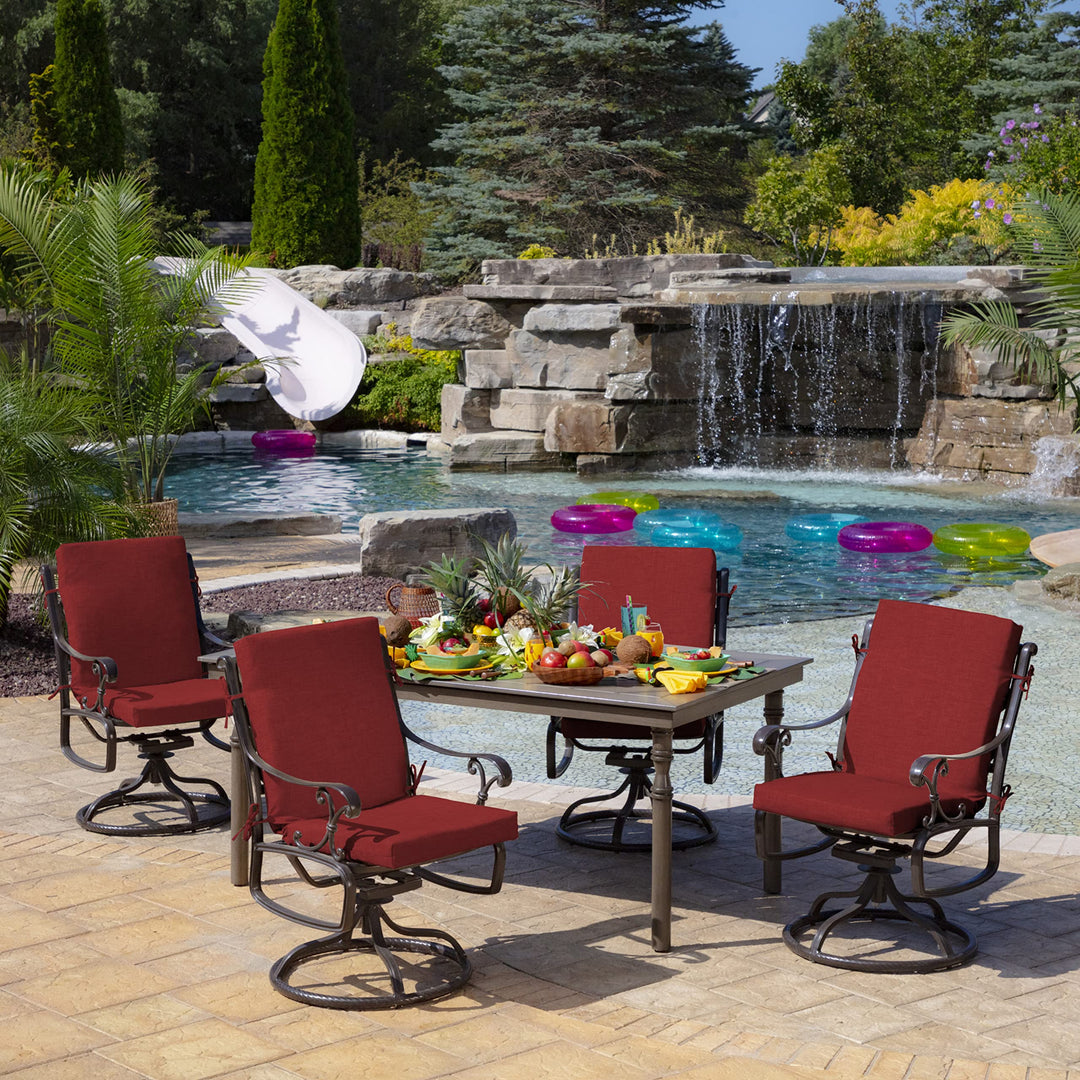 Arden Outdoor Patio Dining Chair Cushion, 20x44, Rain-Proof Seat Pad, Fade-Resistant Outdoor Cushion Ruby Red Leala Retail $37.99