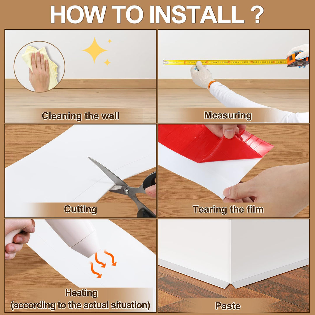 Fuairmee Vinyl Baseboard Molding - 5 Inch(W) x 20 Feet(L) Peel and Stick Rubber Wall Trim Molding, Self-Adhesive Vinyl Wall Base Cove Base Crease Design for Covering The Corner Crevices (White)