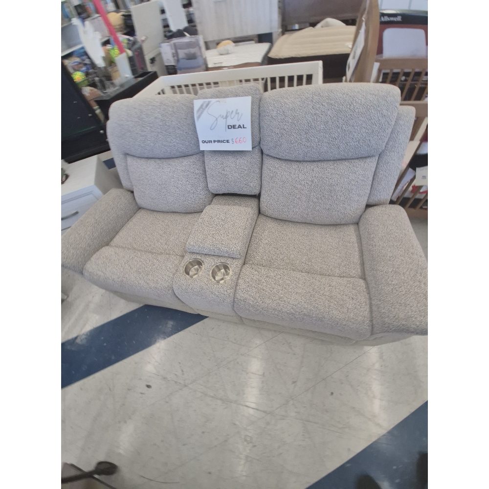 Unknown Brand Reclining Loveseat - Cup Holders, Beige Fabric