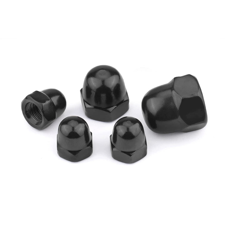 M10 Nylon Acorn Cap Nuts, Black, 25Pcs-Pack