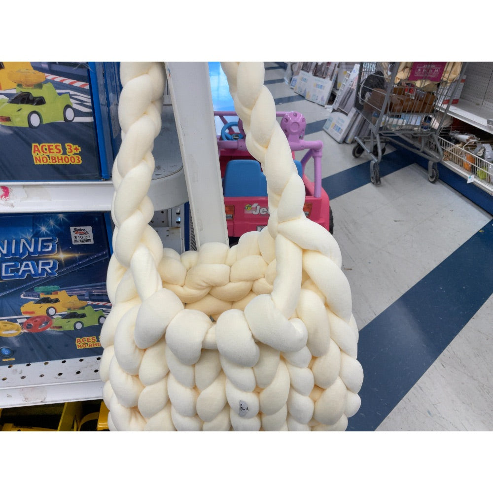 Braided Handbag - Chunky Knit, Soft Fabric, Cream Color