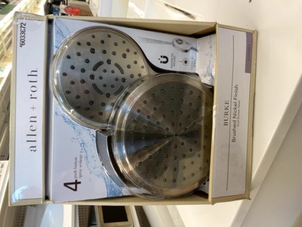 Allen + Roth BURKE - Brushed Nickel Finish, Dual Shower Head, 4 Spray Settings, Magnetic Mount Retail $120.00