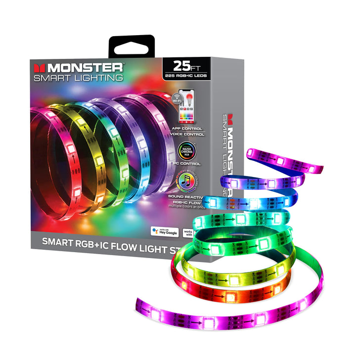 Monster Smart RGB+IC LED Strip Lights 25ft â€“ Sound Reactive Strip Lights for Bedroom, App & Voice Control, RGB Light Strip for Room, Alexa Google Home, Razer Chroma Sync - 230 RGB+IC LED Lights