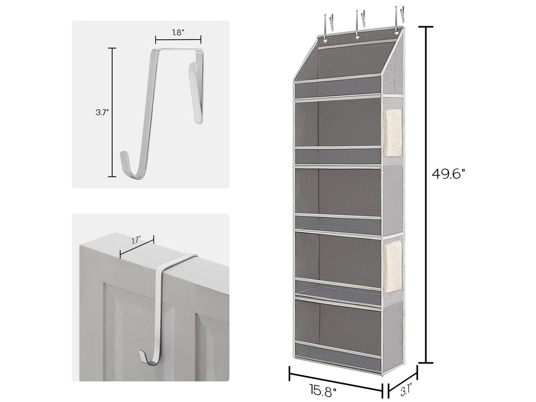 LoforHoney Home Hat Rack for Door, 5-Shelves Hat Organizer for Baseball Caps, Over Door Hat Storage with Clear Window, Cap Holder Organizer, Light Gray, 15.8'x3.1'x49.6'