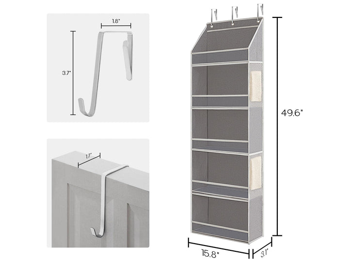 LoforHoney Home Hat Rack for Door, 5-Shelves Hat Organizer for Baseball Caps, Over Door Hat Storage with Clear Window, Cap Holder Organizer, Light Gray, 15.8'x3.1'x49.6'