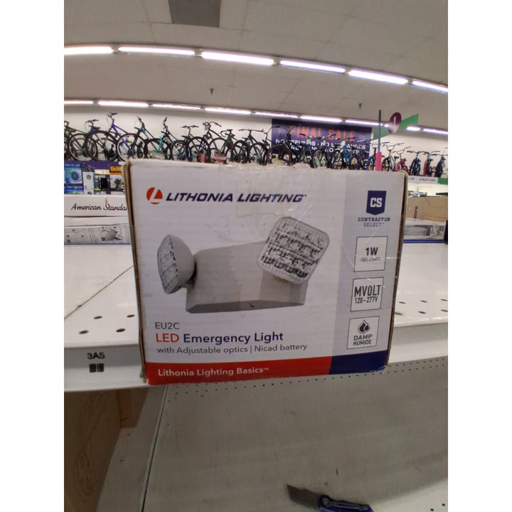 Lithonia Lighting Basics LED Emergency Light, Emergency Lighting with Dual Adjustable LED Lamp Heads, Wall Mount, Damp Location Rated, 90-Minute Backup, 120/277V, White (EU2C M6)