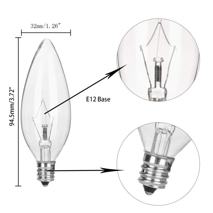 haraqi 24 Pack 40W 120V Candelabra Base B10 CTC Decorative Clear Dimmable Light Bulbs,Transparent Candle Light Bulbs for Chandeliers, Ceiling Fan Lights, Pendants, Fireplace, Appliance Light
