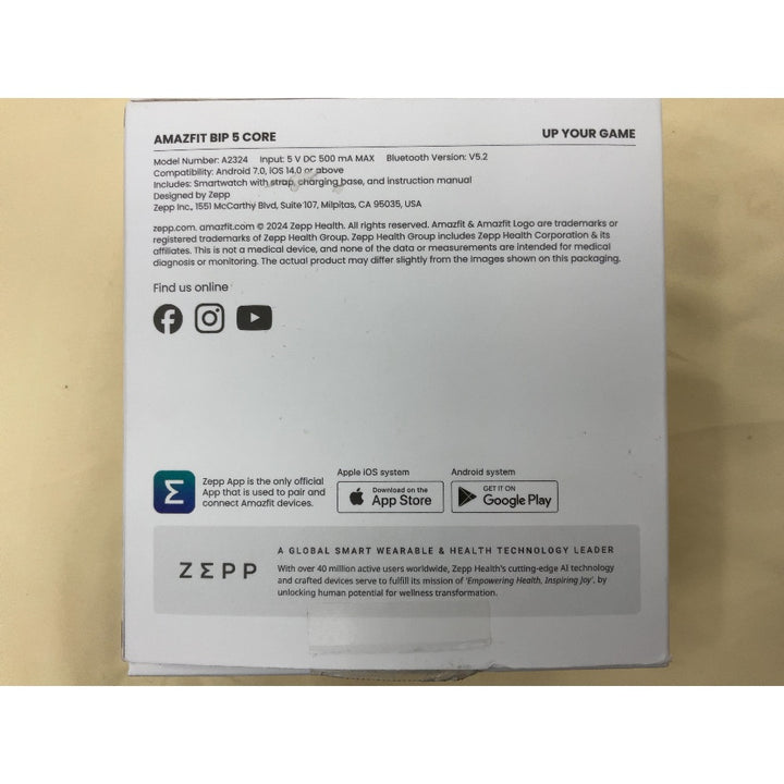 Amazfit Bip 5 CORE Smartwatch - 11-Day Battery, 1.91" LCD, 120+ Sports Modes, Water-Resistant