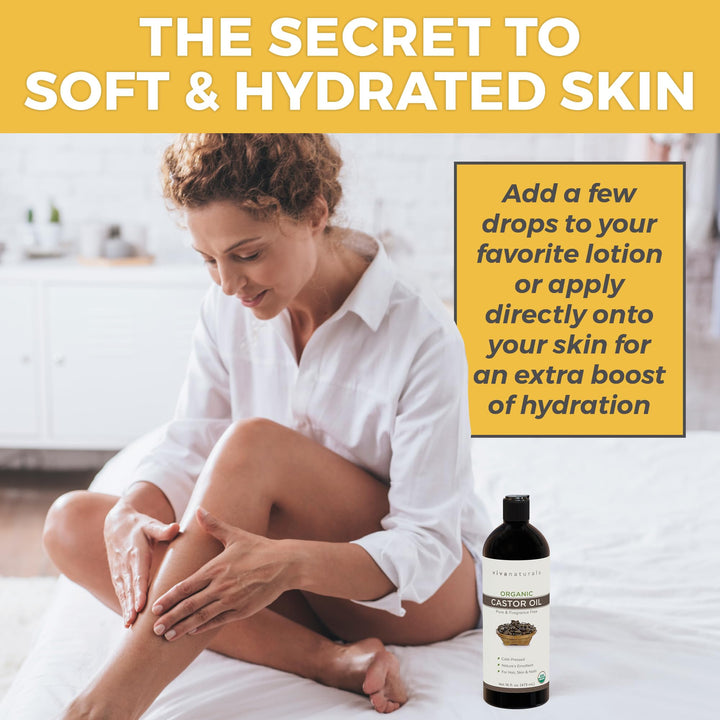 Viva Naturals Organic Castor Oil, Cold-Pressed, 16 fl oz Ã¢â‚¬â€œ For Face, Hair, Eyelashes, USDA Organic, Non-GMO - With Beauty Kit