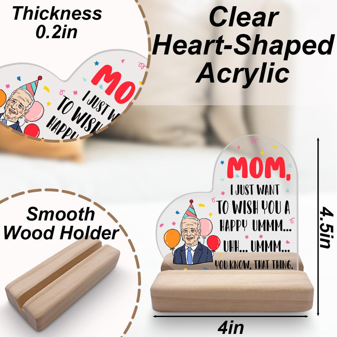 Gifts for Mom Unique Birthday Decorations for Mama Mother in Law Birthday Party Balloon Heart Shaped Acrylic Sign Plaque with Wood Stand for Home Office Bedroom Living Room Desk Table