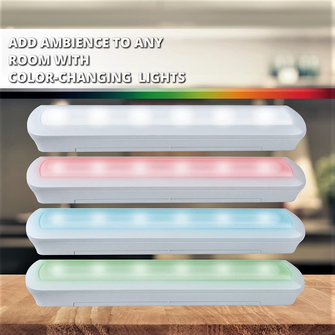 Ecolight LED Battery-Operated Bar Light - White, RGB Color Changing or 4000K White, Tap on/Off, auto Off Timer, dimmable, 80 Lumens Each with IR Remote