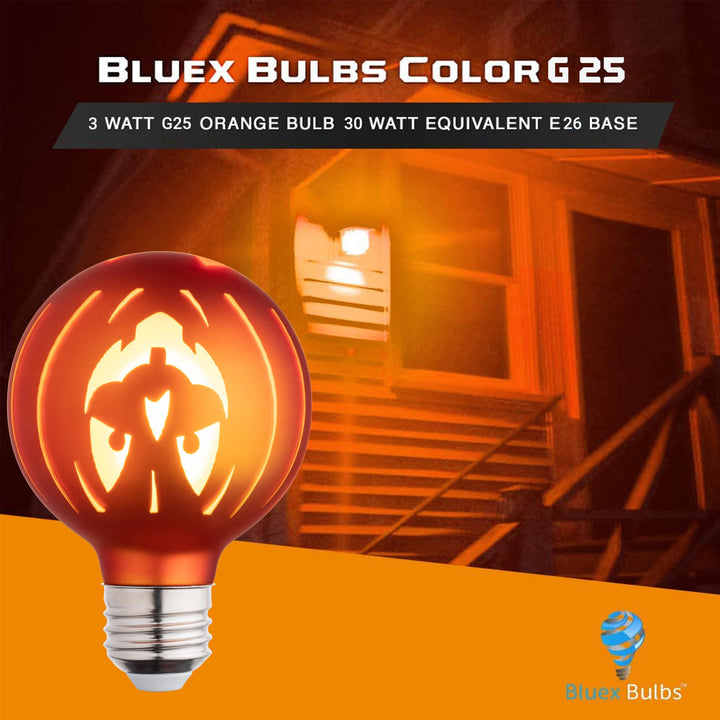 G25 LED Orange Halloween Light Bulbs - 3W 30 Watt Equivalent E26 Base Laser Halloween Bulb - DÃƒÂ©cor Orange LED Light Bulb - Party Decoration, Porch, Haunted House, Festivals Orange Light Bulbs