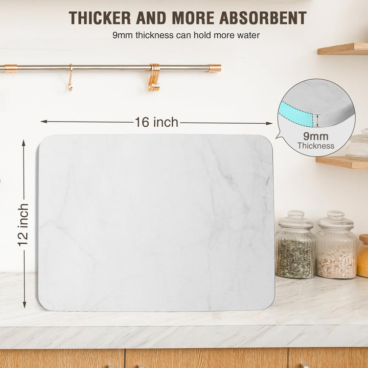 Stone Dish Drying Mats for Kitchen Counter, Ultra Absorbent, Non-Slip, Fast Dry, Heat Resistant, Eco-Friendly Diatomaceous Earth Mat, Rack Tableware Mat, Stone Dish Drying Mats(16"x12")
