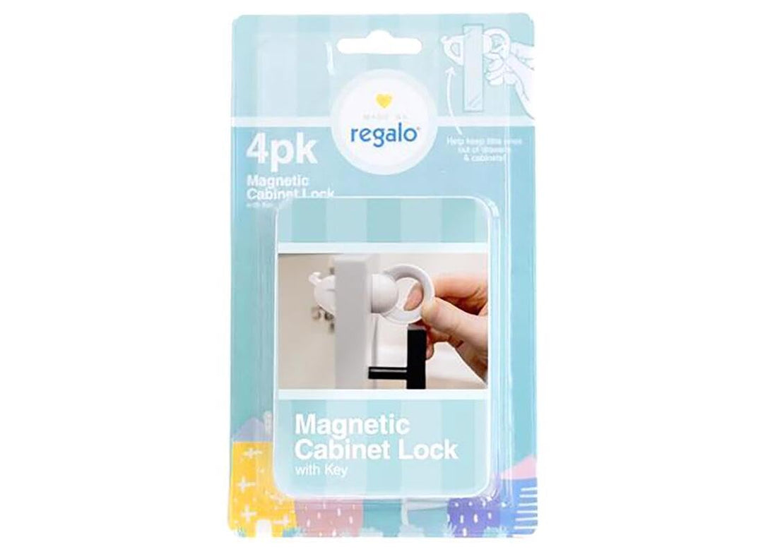 Regalo Home Safety Magnetic Cabinet and Drawer Lock, Award-Winning Brand, 4-Pack, Includes 4 Magnetic Cabinet Locks, 1 Magnetic Key, Easy Install, 3M Adhesive, White