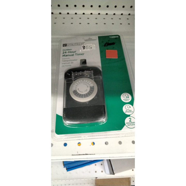 Utilitech Outdoor 24 Hour Manual Timer Two Grounded Outlets up to 48 Times / 24H