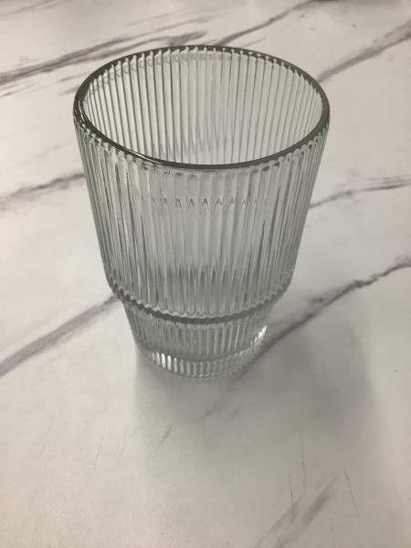 Ribbed Glass Tumbler - Vertical Ribbed Design, Clear Glass Retail $1.99