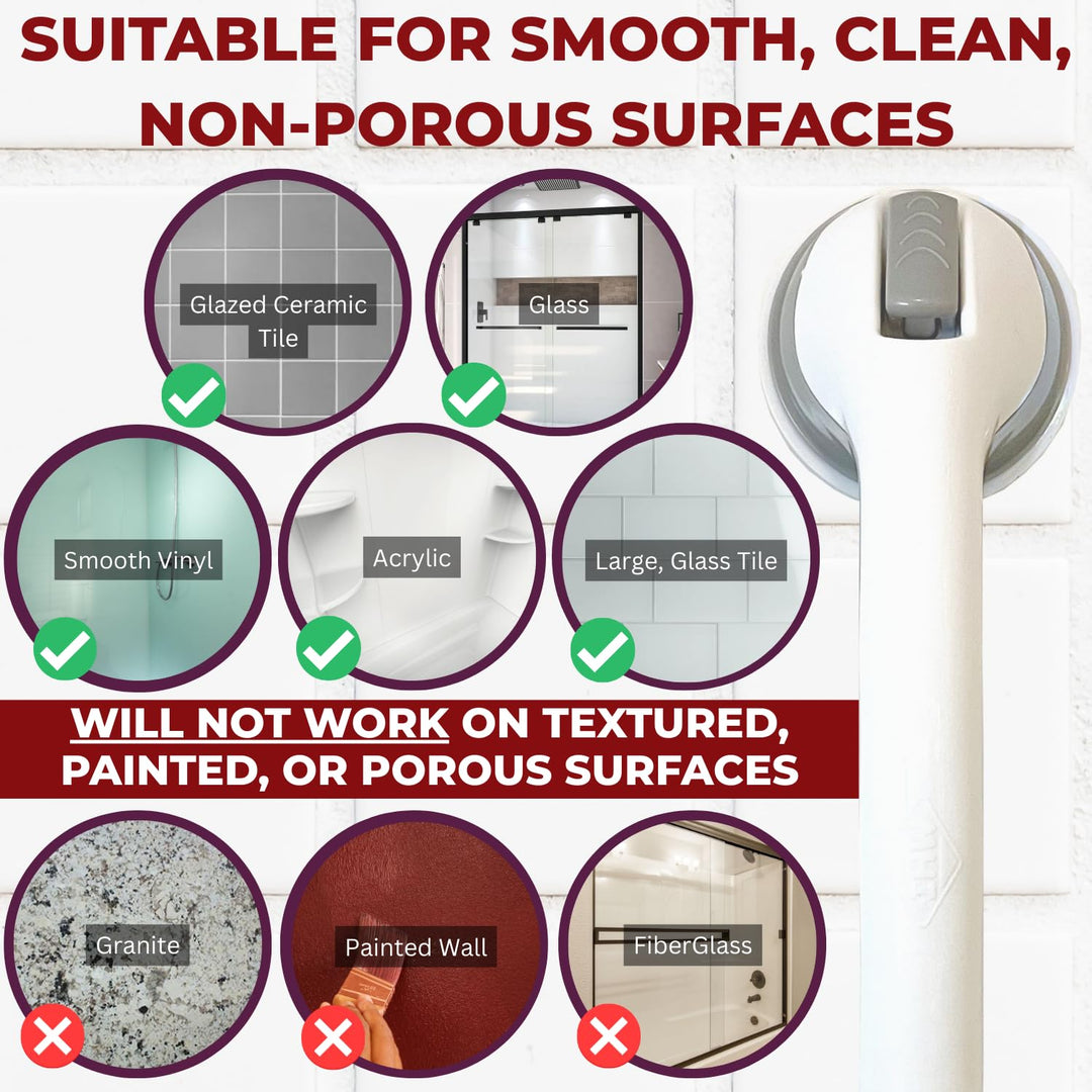 Safe-er-Grip Changing Lifestyles Suction Cup Grab Bars For Bathtubs & Showers; Safety Bathroom Assist Handle, White & Grey, 16 Inches
