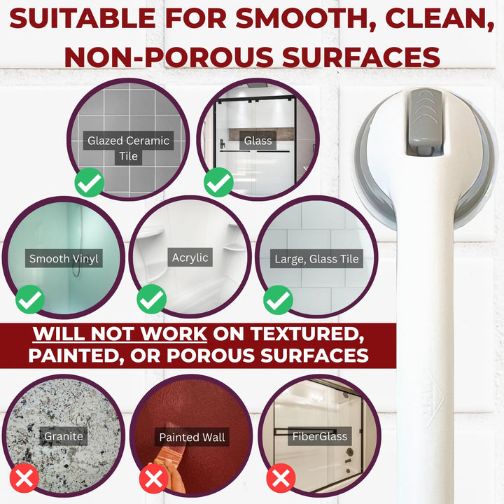 Safe-er-Grip Changing Lifestyles Suction Cup Grab Bars For Bathtubs & Showers; Safety Bathroom Assist Handle, White & Grey, 16 Inches