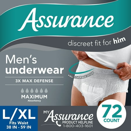 Assurance Men Incontinence Underwear  Large/XL  Maximum Absorbency (72 Count) Retail $27.27