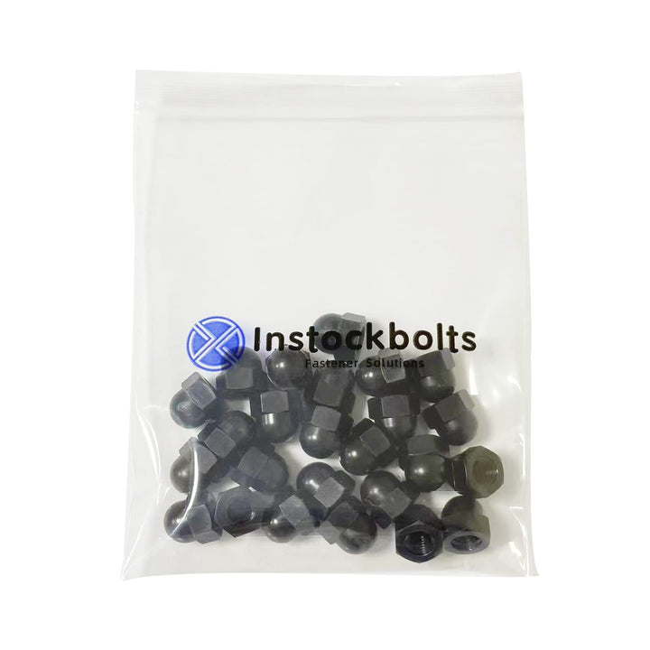 M10 Nylon Acorn Cap Nuts, Black, 25Pcs-Pack