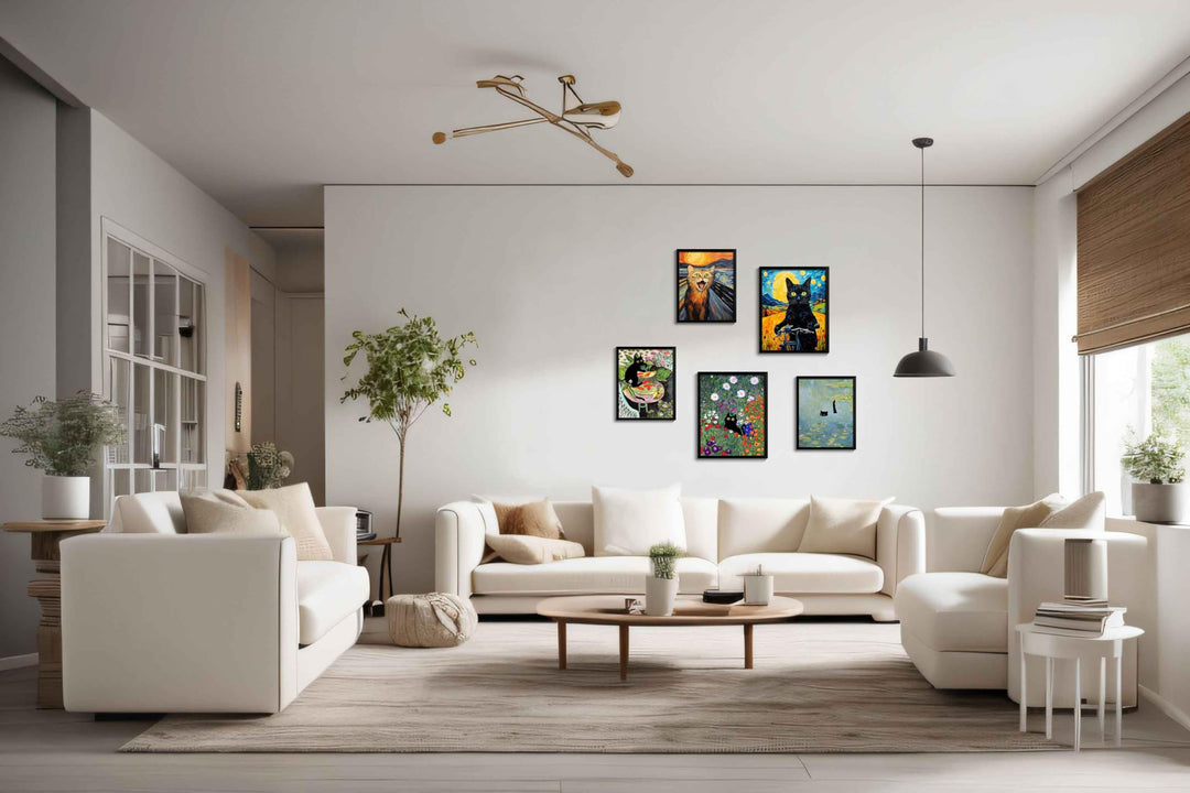 oulawote Funny Black Cat Wall Art Decor Famous Art Water Lily Cat Wall Art Picture Oil Paintings Cute Preppy Aesthetic Wall Art Decor for Bedroom Bathroom Living Room (Size: 11'' x 14''x1pcs)