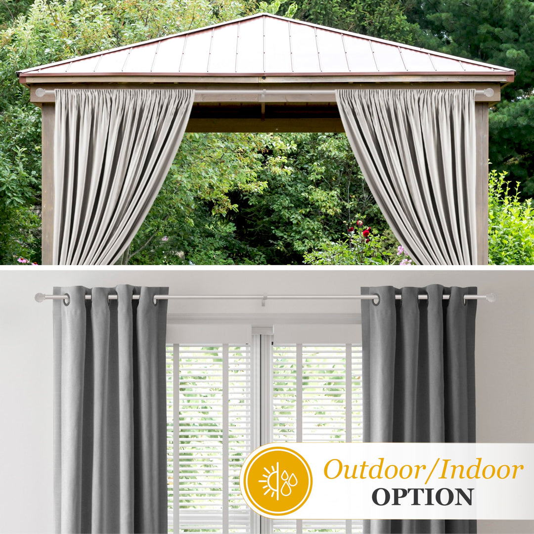 Kenney Adler Indoor/Outdoor Brushed Nickel Silver Curtain Rod, Adjustable 48 to 84 Inch Curtain Rod for Windows and Patio