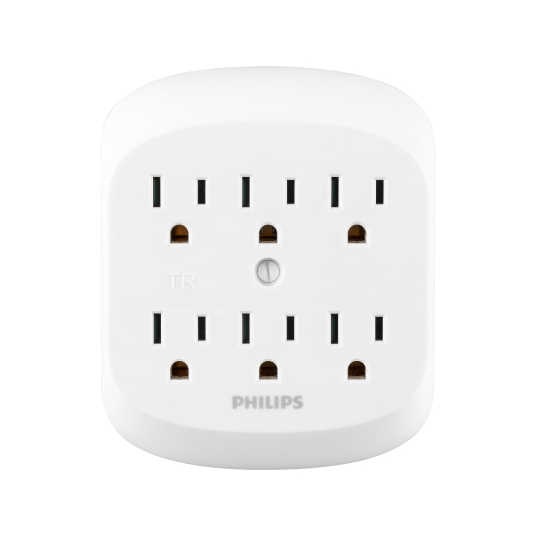 Philips 6 Adapter, Wall Tap Power Strip, Tamper Resistant Protected Outlets, 3-Prong, ETL Listed, White, SPS1461WA/37, 1 Pack